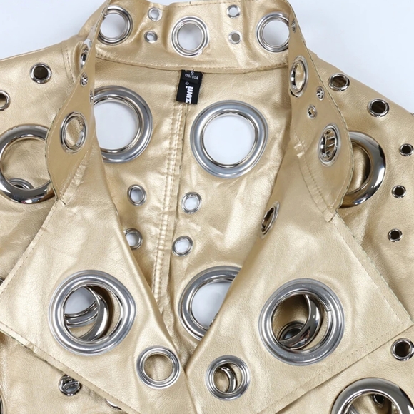 Gold Faux Leather Jacket With O Gold Hardware - Picture 4 of 7
